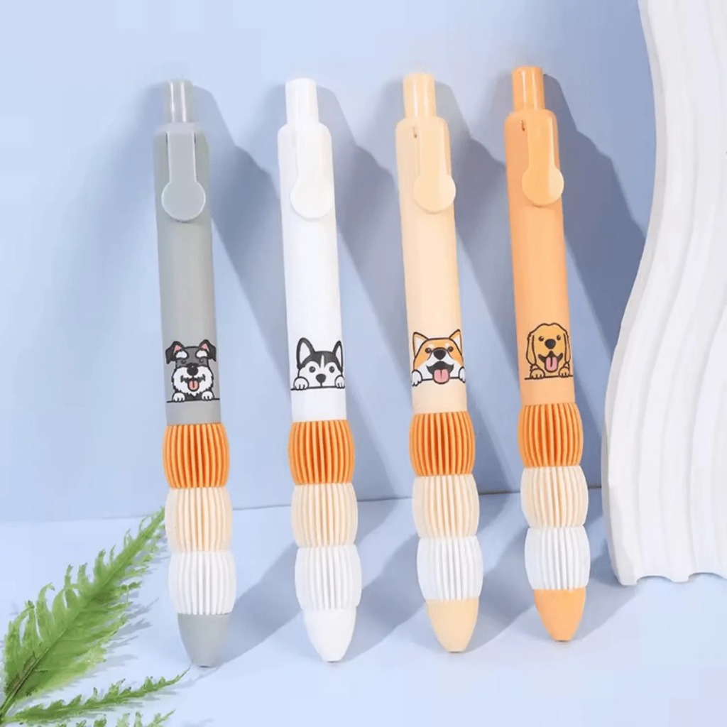 Caneta Gel Retrátil Premium Ponta Fina 0.5 mm cor Preta com Estampa de Cachorro Dog Importada Kit C/2 ou Unid