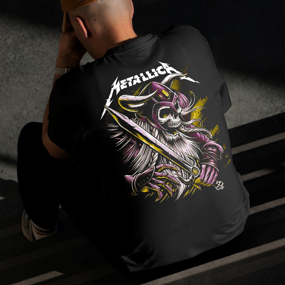 Camiseta Masculina Estampada Mettalica Esqueleto 100% Algodão Estilo Conforto Diário Do Tamanho P GG