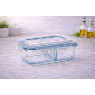 Pote Hermético de Vidro com Divisória 640ml Tampa Plástica Retangular em Oferta na Shopee