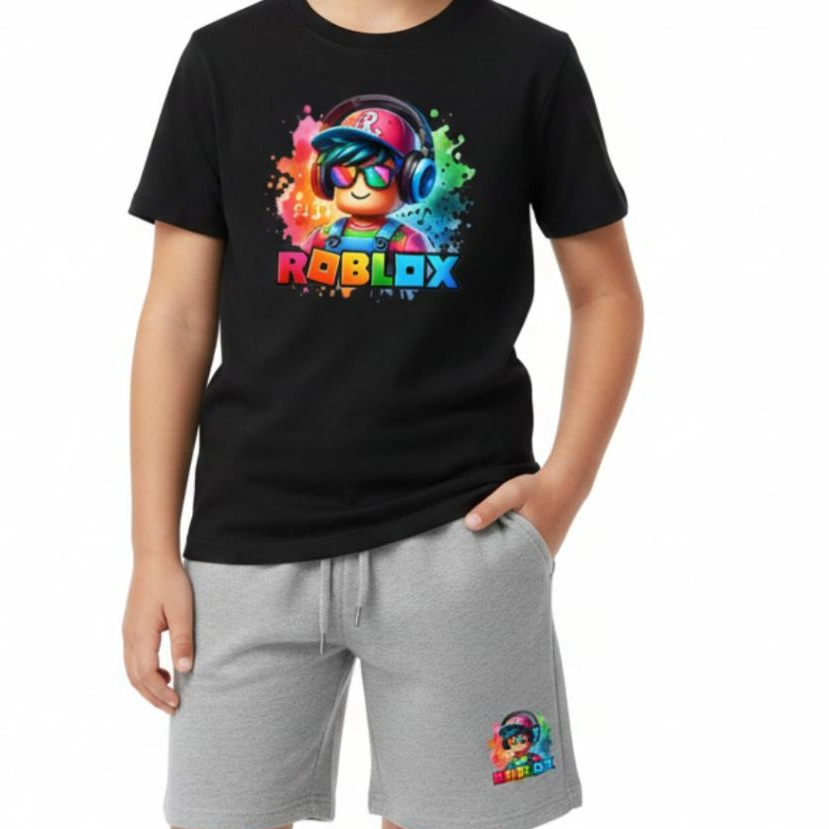 Conjunto Infantil Gamer Roblox Camiseta Algodão e Bermuda Moletom Kit Juvenil