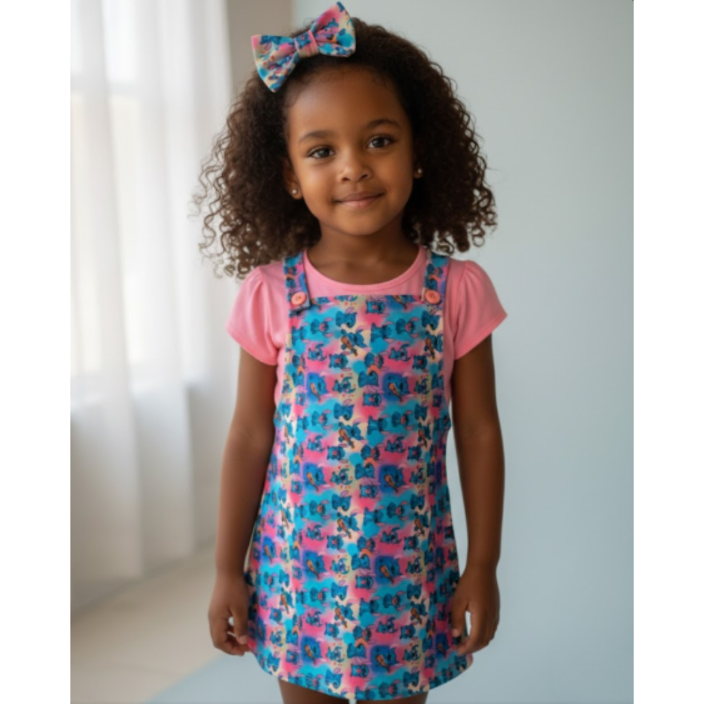Salopete e Blusa Conjunto de Verão Blusa e Jardineira Infantil estampada Lilo e Stitch para criança