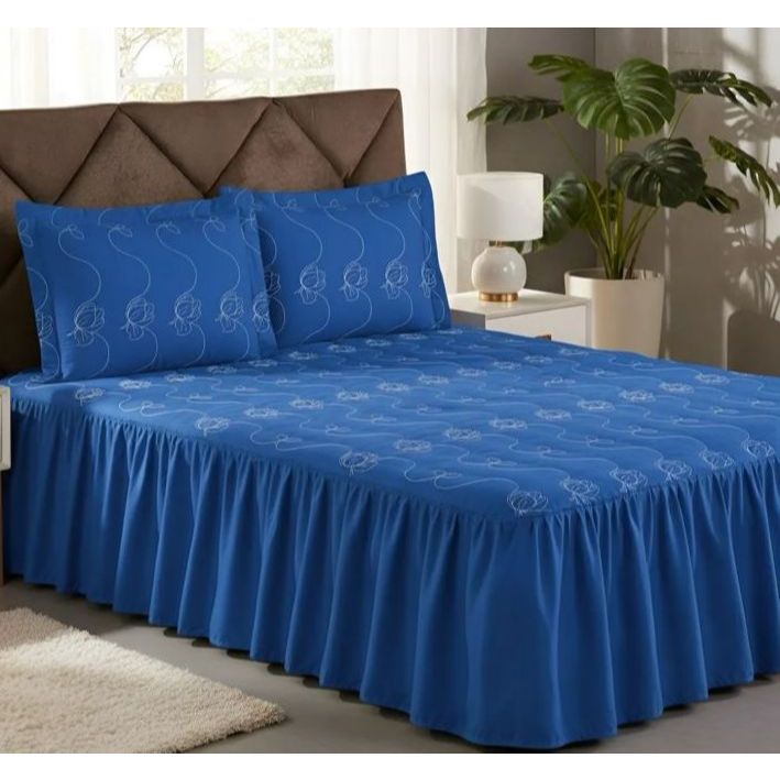 Colcha Casal Padrão Bordada Luxo 3 Peças – Kit Cobre Leito Casal Confortável e Elegante