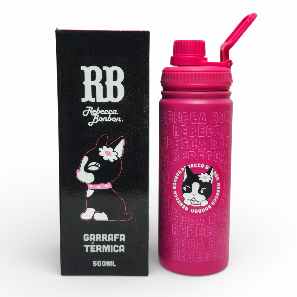 Garrafa Térmica Rebecca Bonbon Squeeze 500ml Inox Cantil Tampa Rosca Oficial