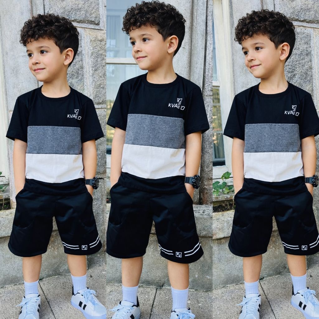 Conjunto Infantil Masculino Kvani Joy - Bermuda + Camiseta Dry-Fit Veste 2 a 12 anos em Oferta na Shopee