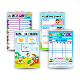 Kit 4 Banners Educativos Infantis – Rotina Escolar, Calendário, Chamadinha e Clima da Sala de Aula em Oferta na Shopee