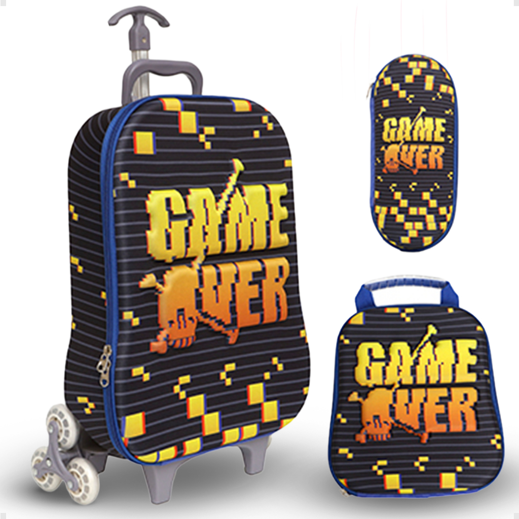 Kit Escolar: Mochila de Rodinhas + Estojo + Lancheira – Ideal para Meninos em Oferta na Shopee