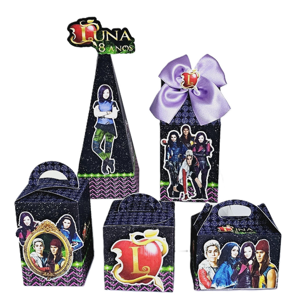 Kit DESCENDENTES Caixinhas 3D Lembrancinhas Personalizados Papelaria Festa
