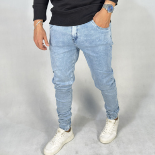 Calça Masculina Jeans Skinny Premium Lycra Elastano Azul Aço em Oferta na Shopee