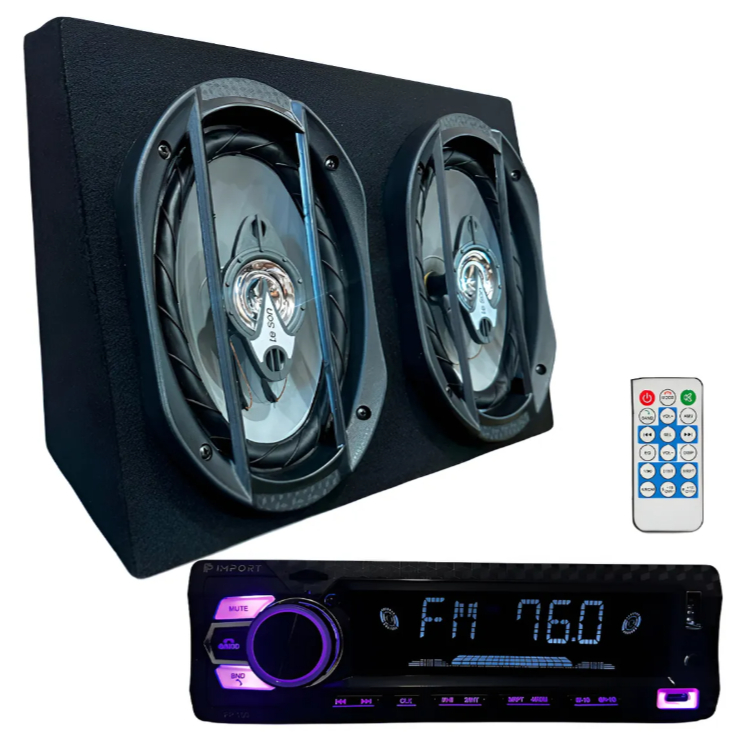 Par Alto Falante Leson 6x9 200w + Caixa 69+ Radio 4x45w Rgb