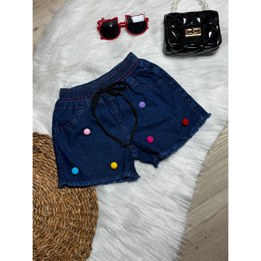 Shorts Pompom Jeans Molinho Menina P M G (01 a 03 anos)