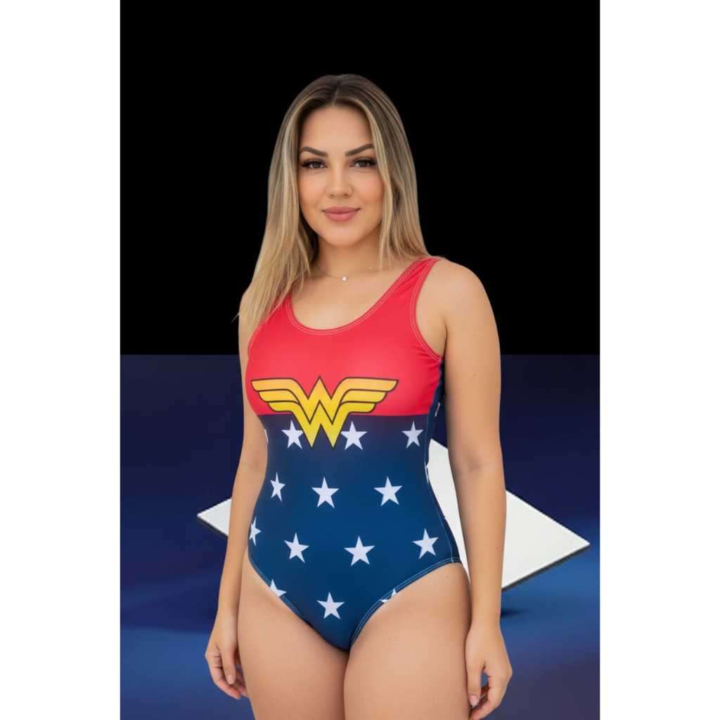 Body Fantasia Carnaval Feminino Body Super Herói Bloquinho Mulher Maravilha