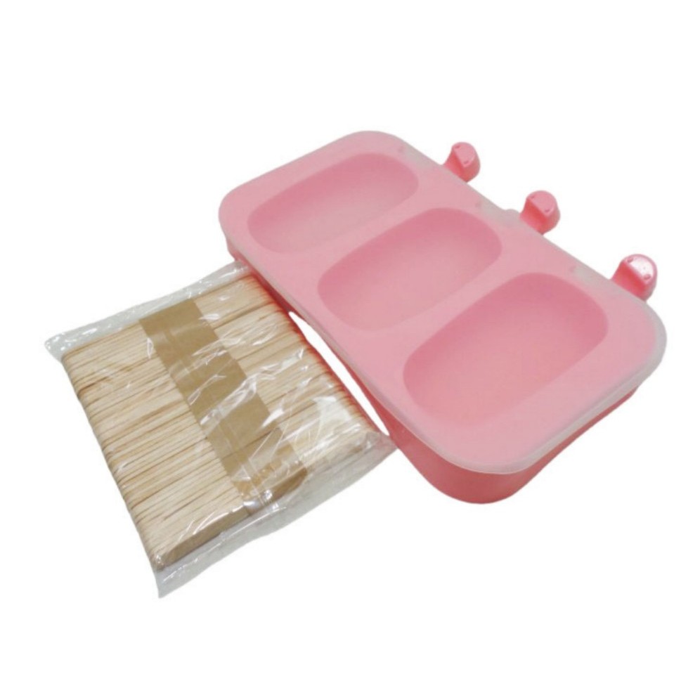 Forma Sorvete Silicone Para Picole 3 Cavidades Geladinho Com 50 Palito e Tampa Festa Kehome