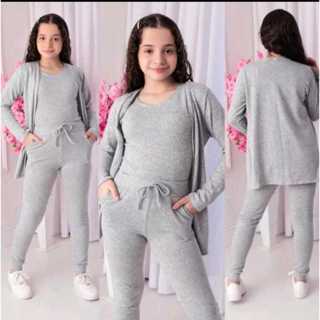 Conjunto Lanzinha Infantil Feminino com 3 peças Calça, Camiseta regata e Blusa Cardigan em Oferta na Shopee