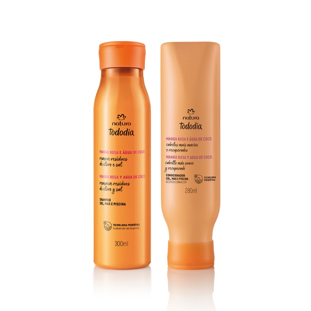 Kit Natura Tododia Manga Rosa e Água de Coco Sol, Mar e Piscina(shampoo 300ml + Condicionador 280ml)