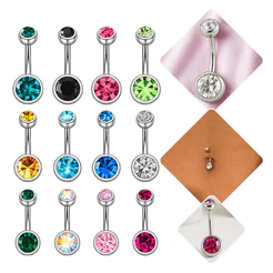 Kit 12 Unidades Piercing Umbigo Prata Aço Inox Strass Colorido