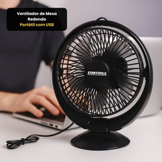 Ventilador de Mesa Portátil Redondo 25-17cm com USB – Preto em Oferta na Shopee