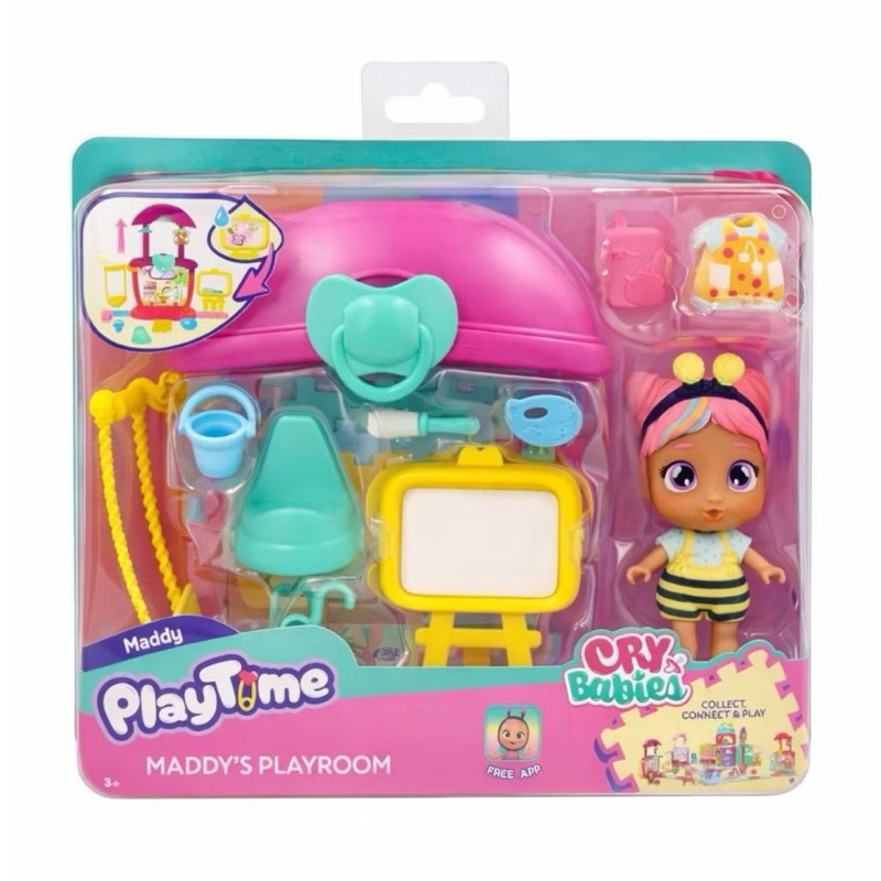 Brinquedo PlayTime Cry Babies Maddy’s Playroom – Boneca Maddy com Acessórios | 3+