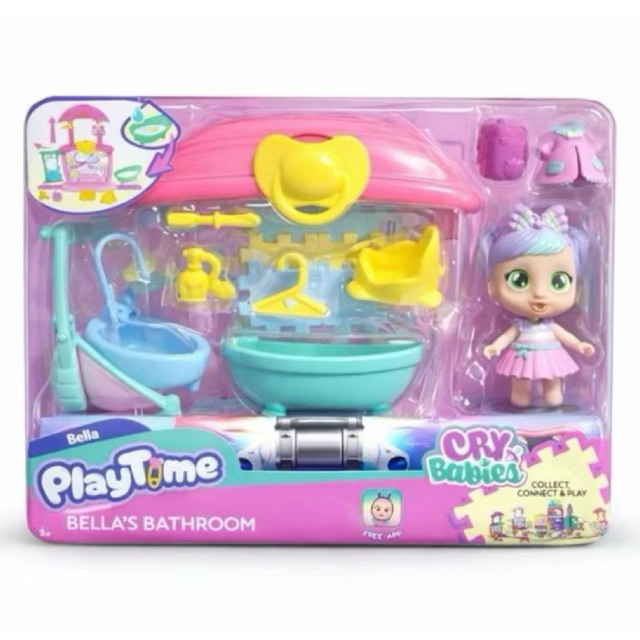 Brinquedo PlayTime Cry Babies Bella’s Bathroom – Boneca Bella com Banheiro e Acessórios | 3+