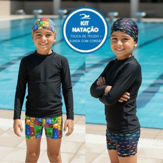 KIT Sunga Para Natação e Touca Em Tecido Infantil Menino 4 6 8 10 em Oferta na Shopee