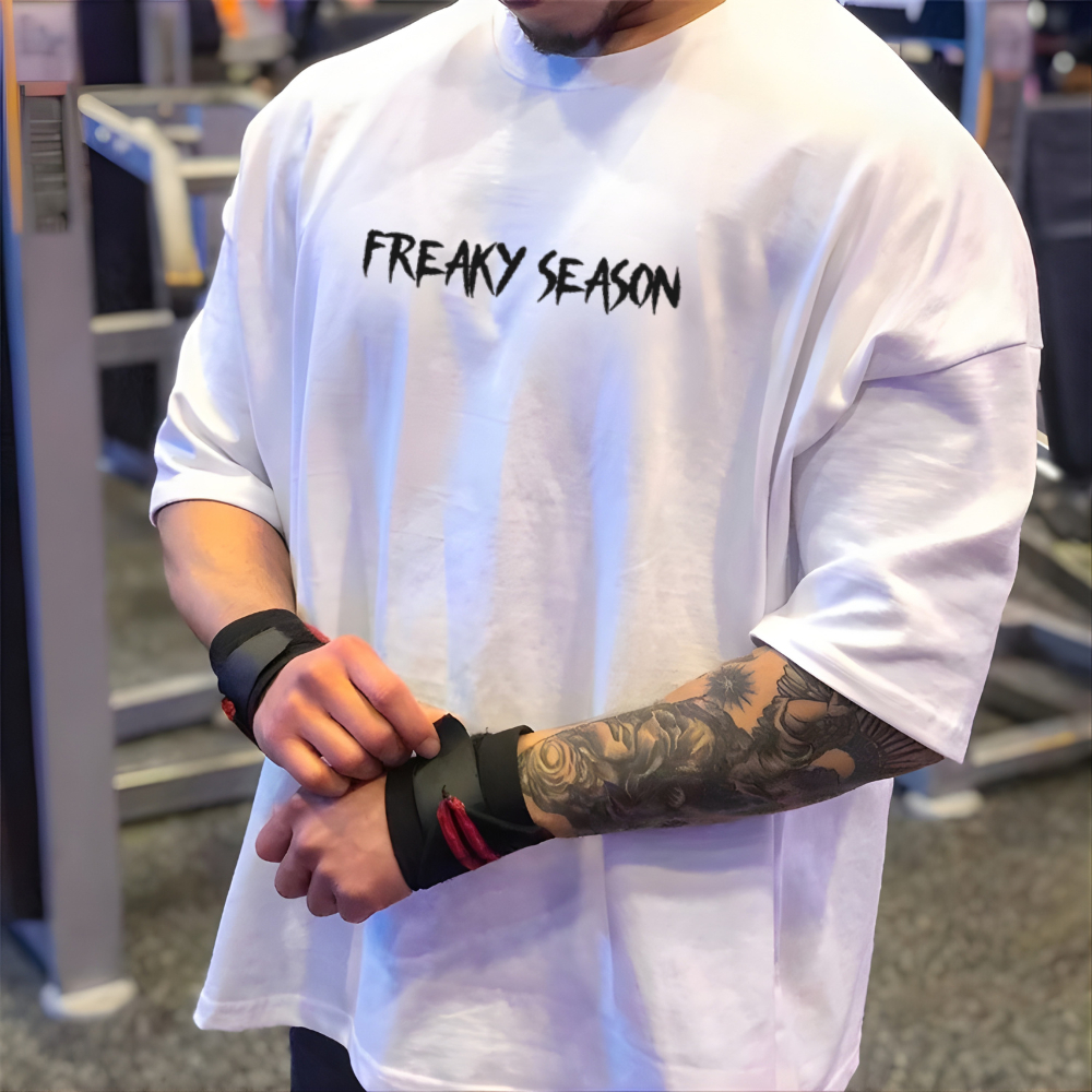 Camisa Oversized Treino Freaky Season Musculação Academia Camiseta Larga Streetwear Oversize