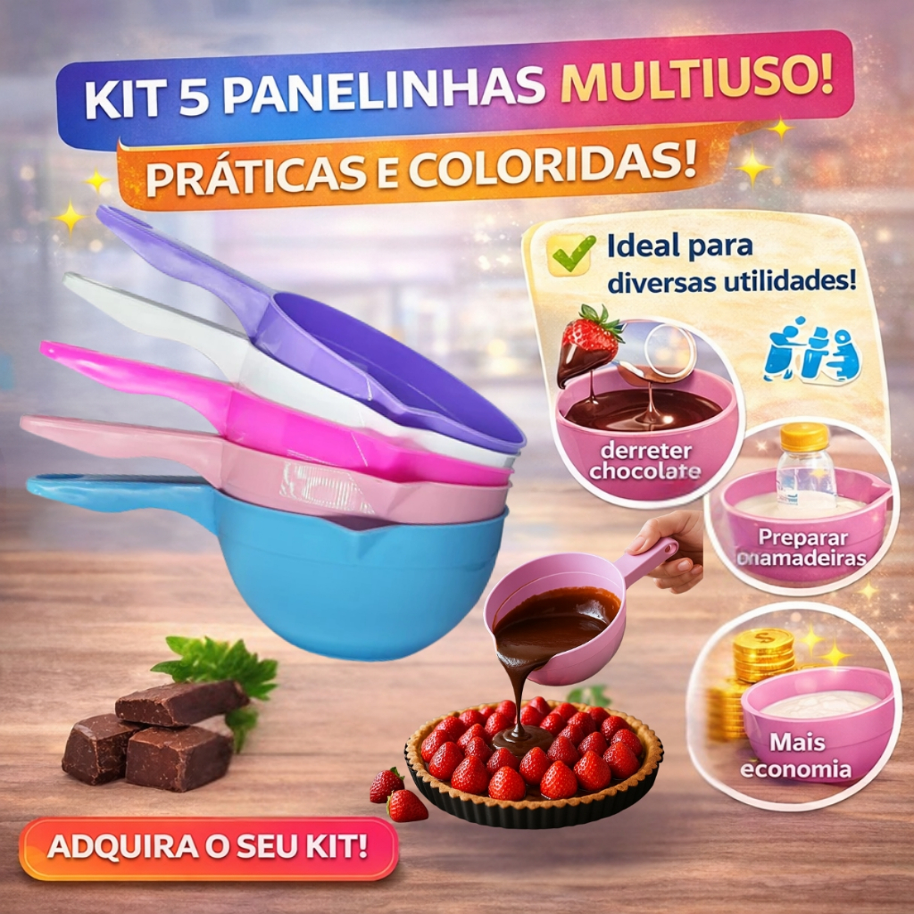 Kit 5 Panelinha Multiuso 850ml Confeitaria Para Doces Derreter Chocolate Microondas Confeitaria