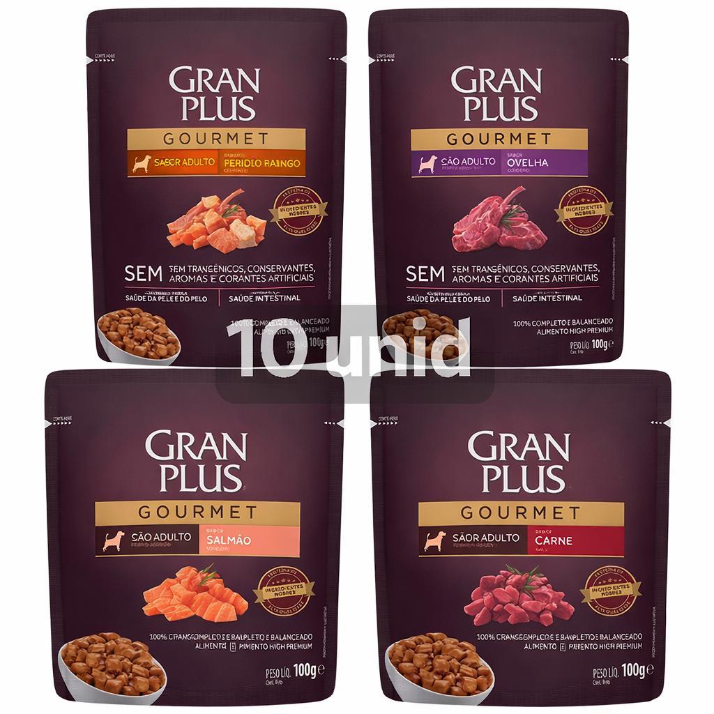 Ração Úmida GranPlus Sachê Gourmet Sabores Cães Adultos kit com 10 unidades