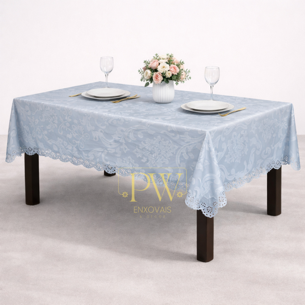 Toalha de Mesa Jacquard 8 lugares Retangular 2,50m x 1,40m Luxo Festa Buffet Restaurante Casamento
