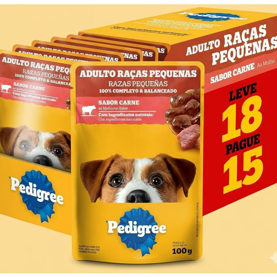 Pedigree Sachê CARNE ao Molho para Cães Adultos de Raças Pequenas - 18 Unidades