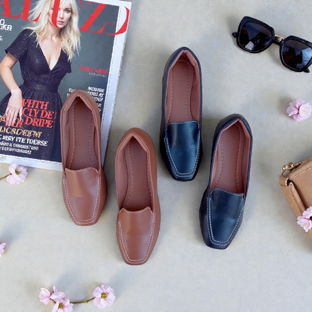 Sapatilha Feminina Bico Quadrado Elegante Confortável Moderna Clássica rasteiras .