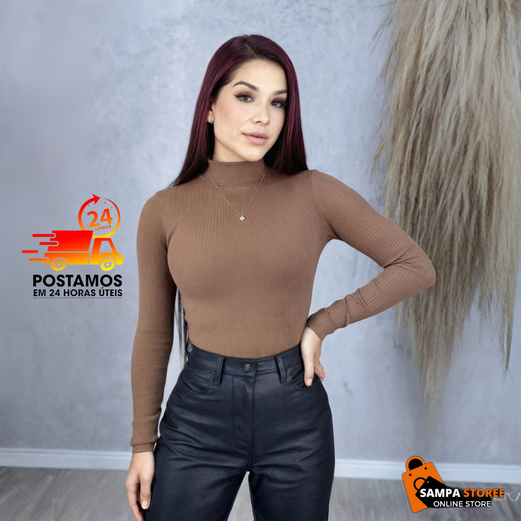 Blusa de Frio Feminina Cacharrel Segunda Pele Canelada Manga Longa Gola Alta em Oferta na Shopee