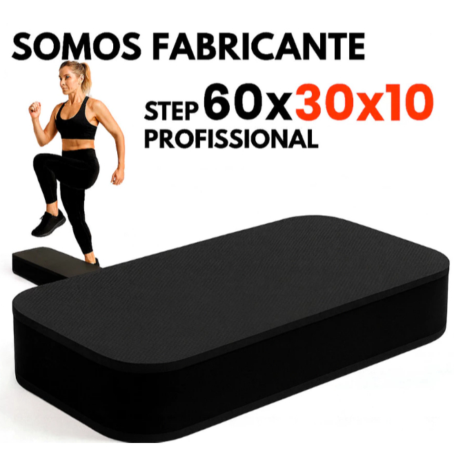 KIT 2 Step de Academia em EVA 60x30x10cm Preto para Treino Funcional, Exercícios Aeróbicos, Crossfit, Musculação