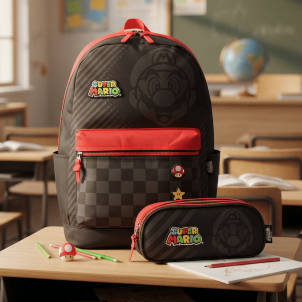 ORIGINAL Kit Escolar Super Mário Mochila Grante 18' com Rodas, Lancheira Térmica e Estojo Gamer em Oferta na Shopee