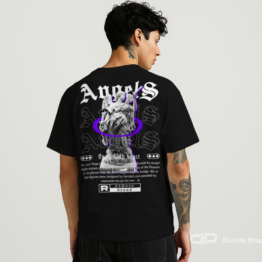 Camiseta Masculina Streetwear Angel Liberty Premium Unissex Halftone 100% Algodão do PP ao G3 em Oferta na Shopee