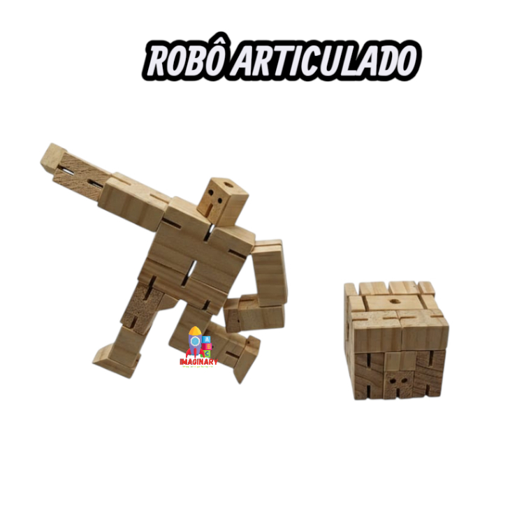 ROBÔ CUBO ARTICULADO EM MADEIRA DE PINOS - BRINQUEDO PEDAGÓGICO EDUCATIVO
