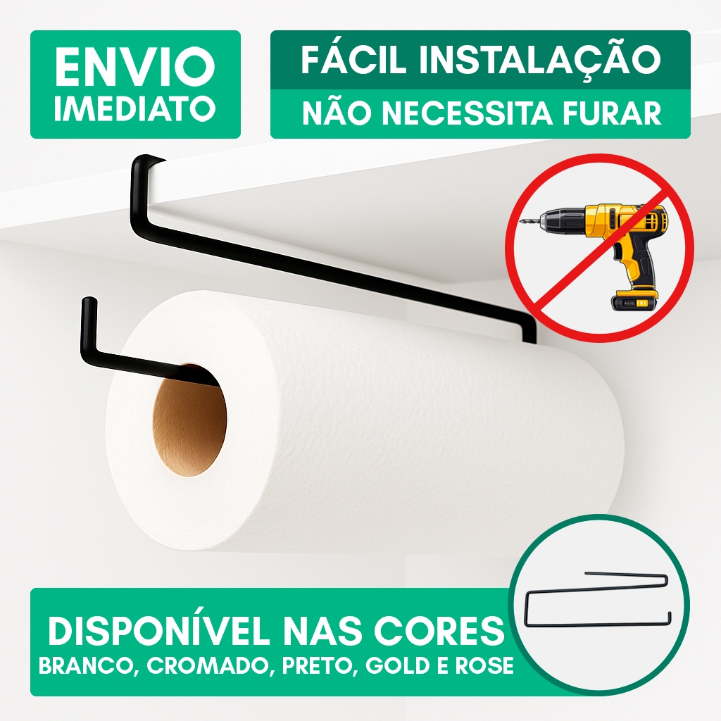 Porta Papel Toalha Suspenso Armário Cozinha Organizador Sem Furo Rolo Alumínio Filme Resistente