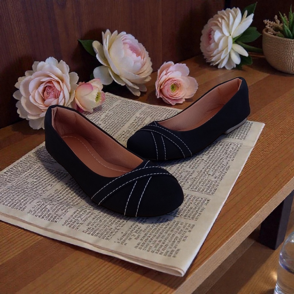 Sapatilha Feminina Bico Redondo Camurça Nobuck Com Detalhe  em Costura Feminina Confortável em Oferta na Shopee