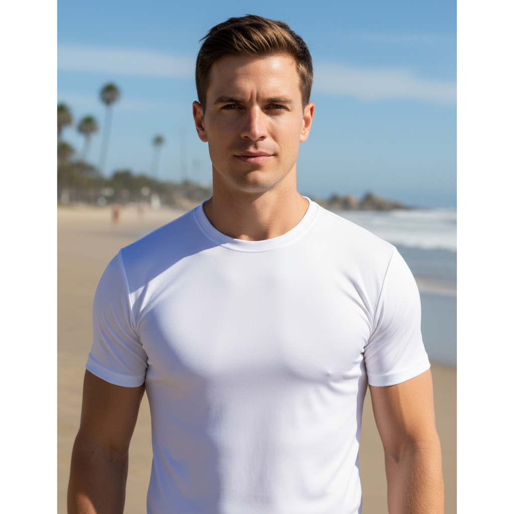 Camiseta Branca Masculina Térmica Proteção Solar 50+ Uv Manga Curta Premium