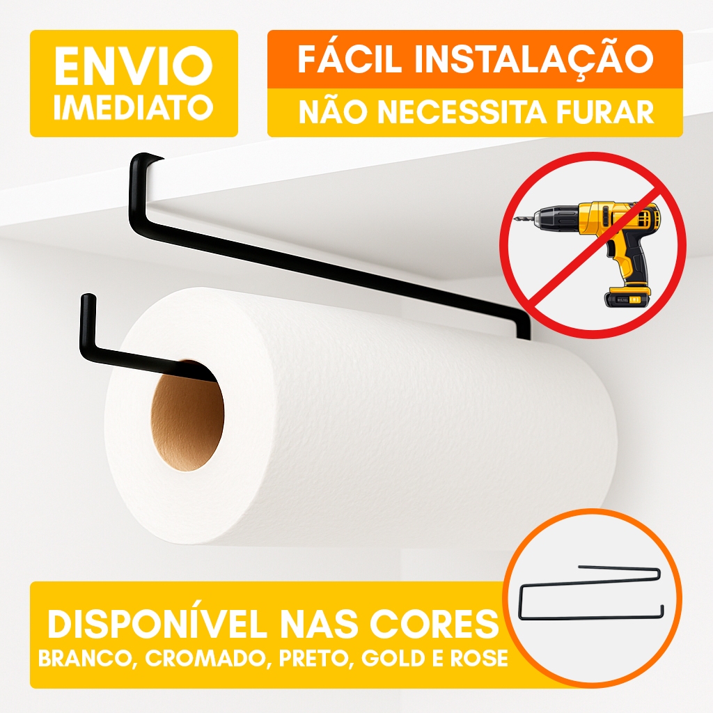 Porta Papel Toalha Suspenso Sem Furo Armário Cozinha Organizador Rolo Alumínio Filme