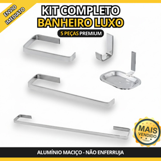 Kit para Banheiro Quadrado Cromado 5 Peças Inox Alumínio Acessórios Conjunto de Banheiro Completo em Oferta na Shopee