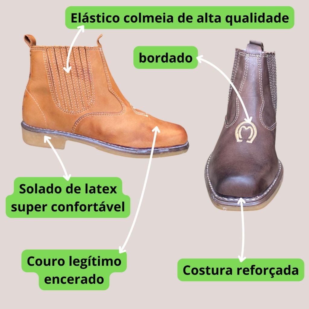 Botina Masculina Couro Legitimo Country Passeio Cavalgada Trabalho Bota Costurada