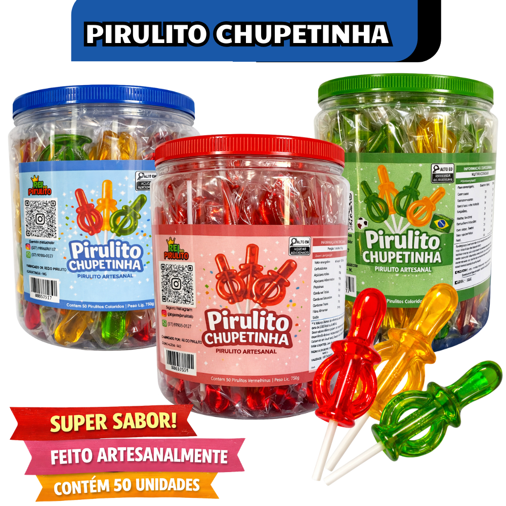 Pirulito Chupeta Artesanal pote com 50 unidades – Rei do Pirulito em Oferta na Shopee