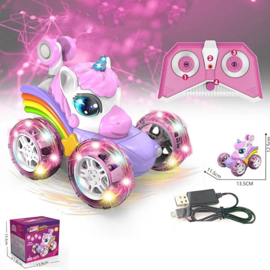 Carro Unicórnio Acrobático com Som e Luz, Giro 360° - Estimula Coordenação Motora e Diversão em Oferta na Shopee