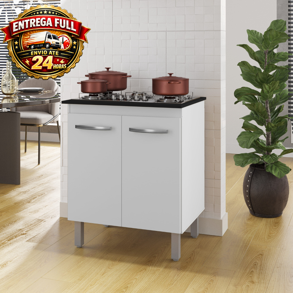 Balcão para Cozinha Cooktop 4 e 5 Bocas com 2 Portas Resistente e Compacto Jade Branco  - TrialMoveis em Oferta na Shopee