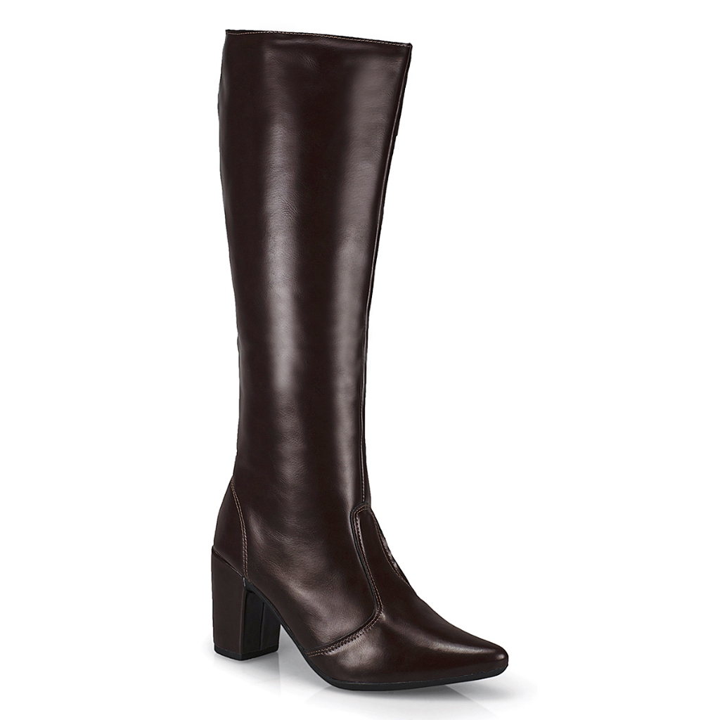 Bota Feminina Cano Alto Salto Bloco Montaria Cano Liso Bico Fino 206