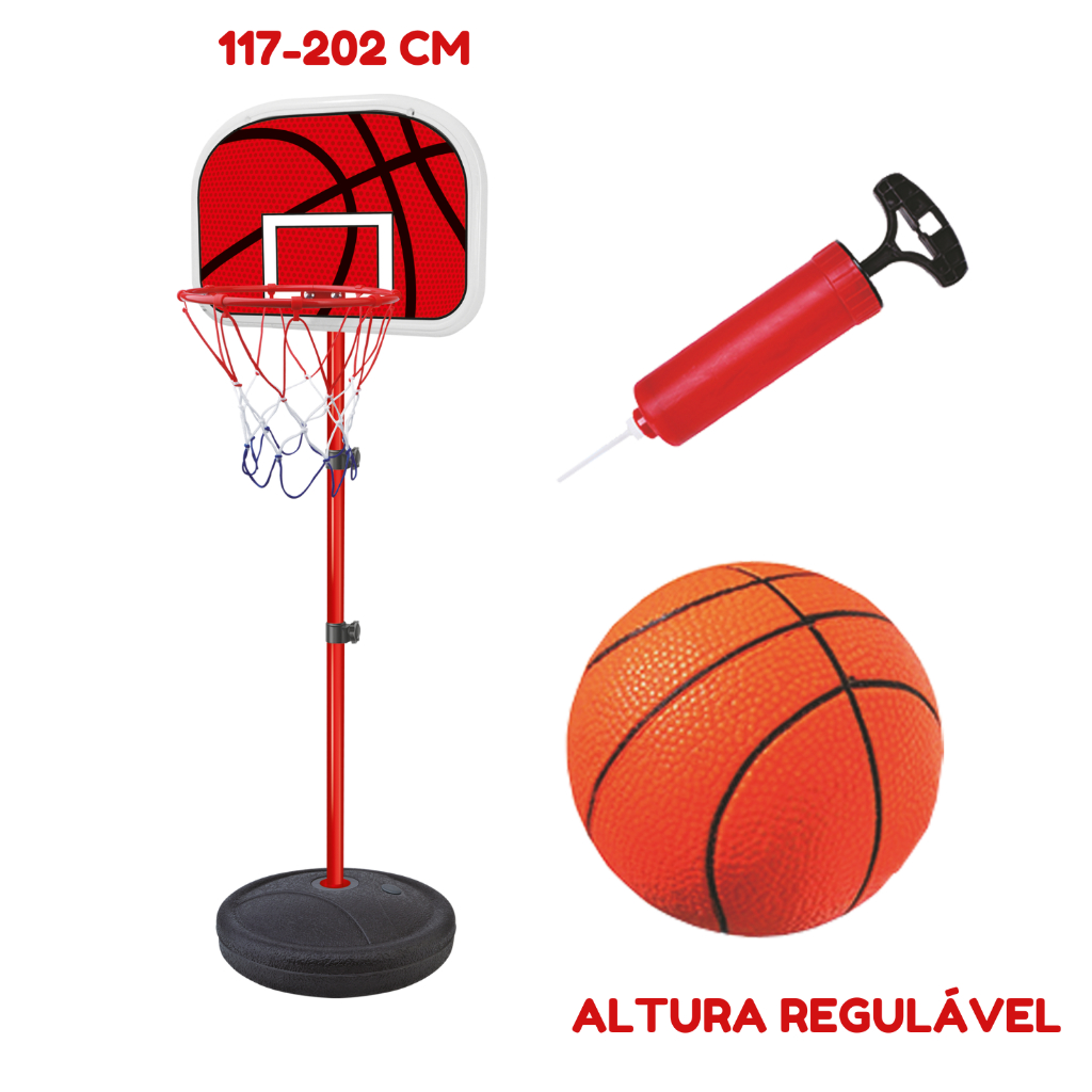 Brinquedo Infantil Basquete Radical 117 a 202 Cm Tabela de Basquete Infantil Ajustável DM Toys