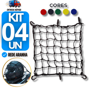 Rede Aranha Moto Conjunto Capacetes e Carga 30x30cm Motos Bagageiro Rede elástica Com 6 ganchos de metal Elástico