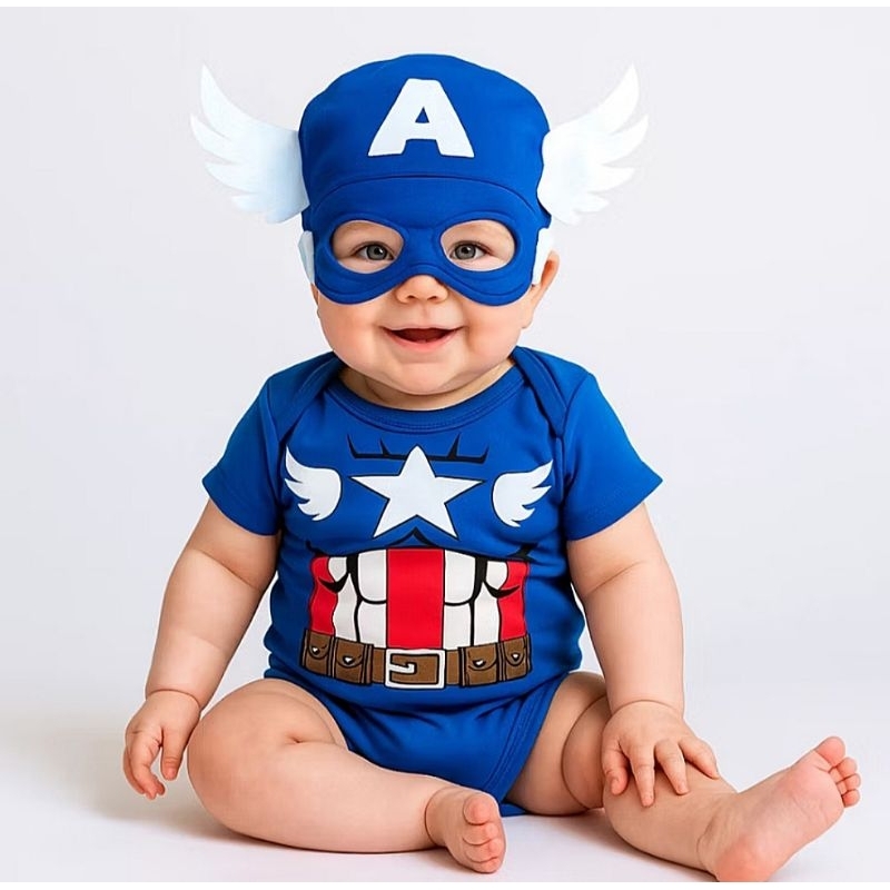 Body Temático capitão América com máscara e touca opcionais, mêsversario ou ensaio fotógrafico em Oferta na Shopee