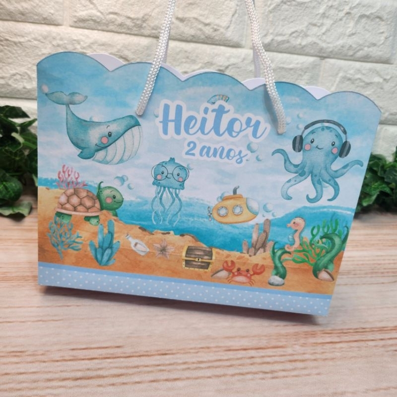 Sacolinha Fundo do Mar Aquarela Personalizada l Sacolinha l Lembrancinha l Festa infantil l Festa Fundo do Mar