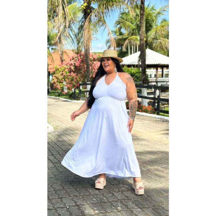 Vestido Plus Size Longo alcinha Soltinho Plus Size de amarrarção costas