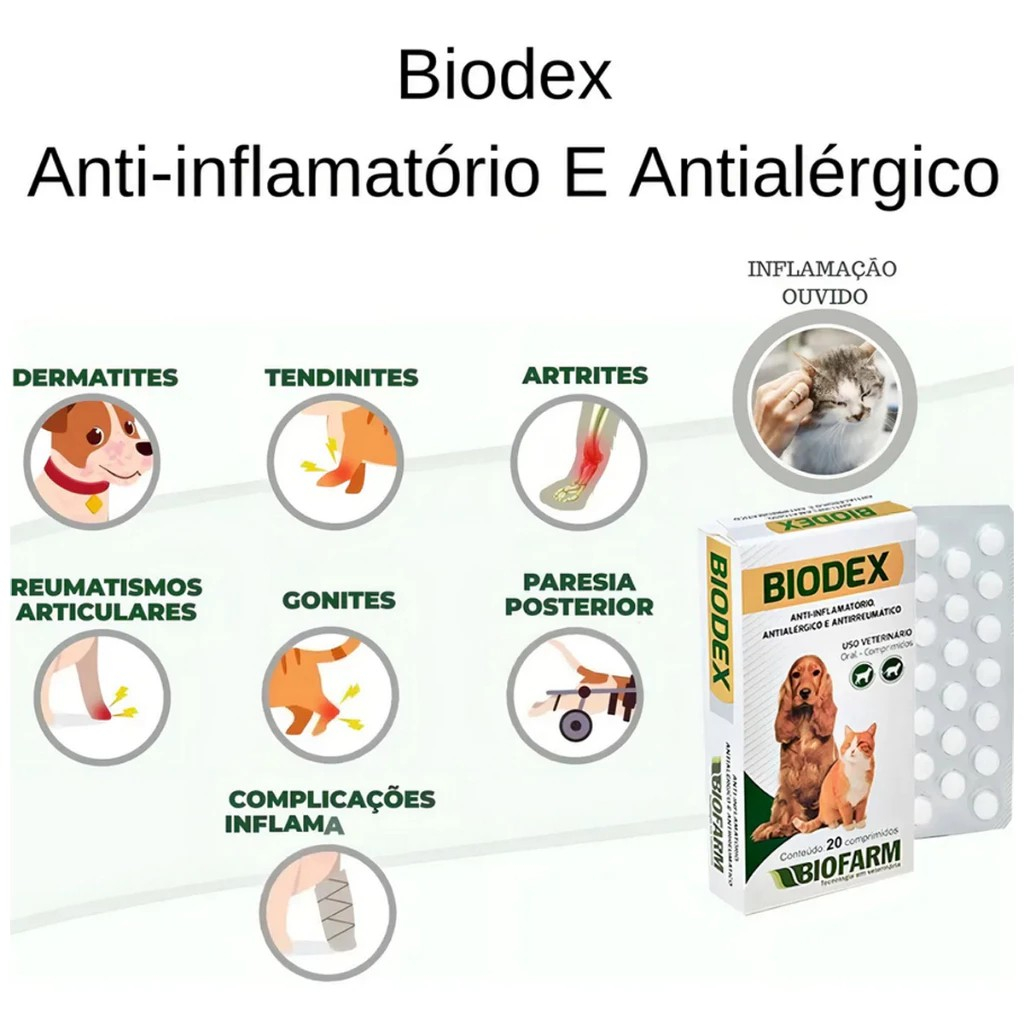 Biodex Antialérgicos Cães e Gatos Biofarm 20 Comprimidos